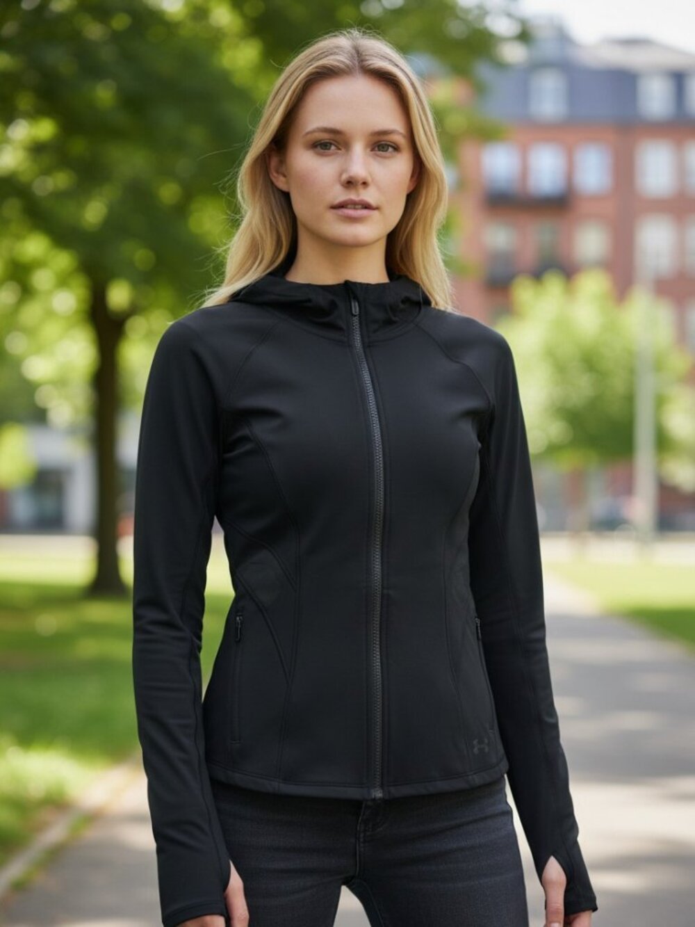 Under Armour Womens M Full Zip Hooded Athletic Jacket Charcoal Grey Fitted